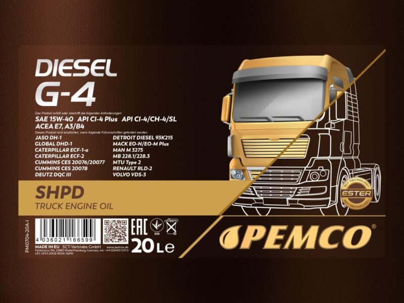 PM0704-20 PEMCO Diesel G-4 SHPD 15W-40, 20l, Oρυκτέλαιο Global DHD-1 CATERPILLAR ECF-1-A ACEA E7